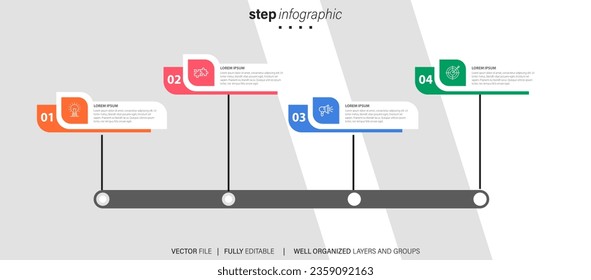 Line step infographic. 4 options workflow diagram, arrow timeline number infograph, process steps chart. Linear vector infographics. Process order infographic arrow and steps point illustration