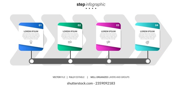 Line step infographic. 4 options workflow diagram, arrow timeline number infograph, process steps chart. Linear vector infographics. Process order infographic arrow and steps point illustration