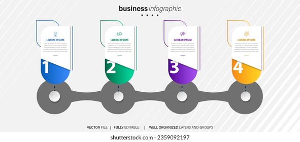 Line step infographic. 4 options workflow diagram, arrow timeline number infograph, process steps chart. Linear vector infographics. Process order infographic arrow and steps point illustration