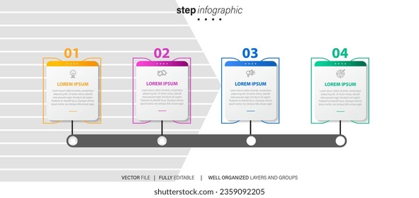 Line step infographic. 4 options workflow diagram, arrow timeline number infograph, process steps chart. Linear vector infographics. Process order infographic arrow and steps point illustration