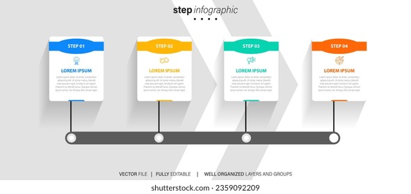 Line step infographic. 4 options workflow diagram, arrow timeline number infograph, process steps chart. Linear vector infographics. Process order infographic arrow and steps point illustration