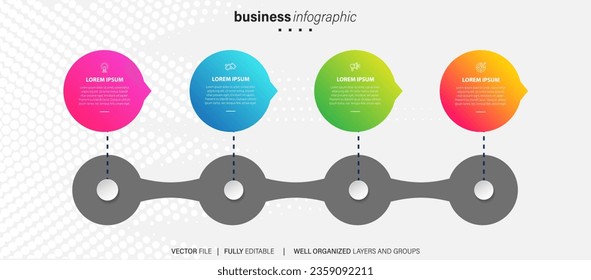 Line step infographic. 4 options workflow diagram, arrow timeline number infograph, process steps chart. Linear vector infographics. Process order infographic arrow and steps point illustration