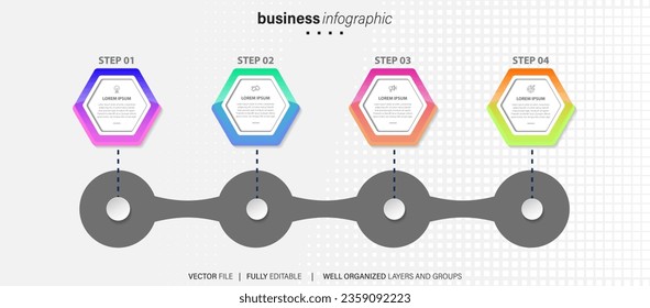 Line step infographic. 4 options workflow diagram, arrow timeline number infograph, process steps chart. Linear vector infographics. Process order infographic arrow and steps point illustration