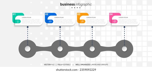 Line step infographic. 4 options workflow diagram, arrow timeline number infograph, process steps chart. Linear vector infographics. Process order infographic arrow and steps point illustration