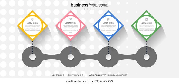 Line step infographic. 4 options workflow diagram, arrow timeline number infograph, process steps chart. Linear vector infographics. Process order infographic arrow and steps point illustration