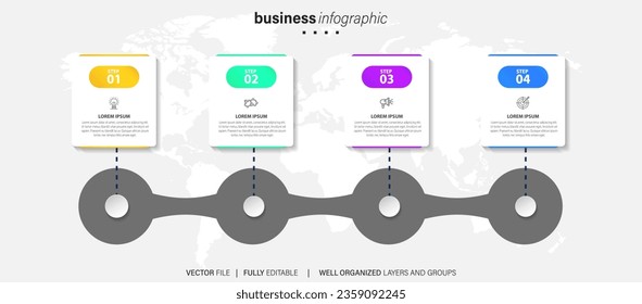 Line step infographic. 4 options workflow diagram, arrow timeline number infograph, process steps chart. Linear vector infographics. Process order infographic arrow and steps point illustration