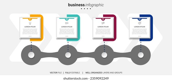 Line step infographic. 4 options workflow diagram, arrow timeline number infograph, process steps chart. Linear vector infographics. Process order infographic arrow and steps point illustration
