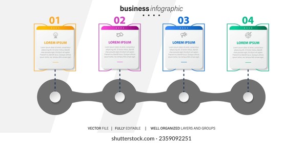 Line step infographic. 4 options workflow diagram, arrow timeline number infograph, process steps chart. Linear vector infographics. Process order infographic arrow and steps point illustration