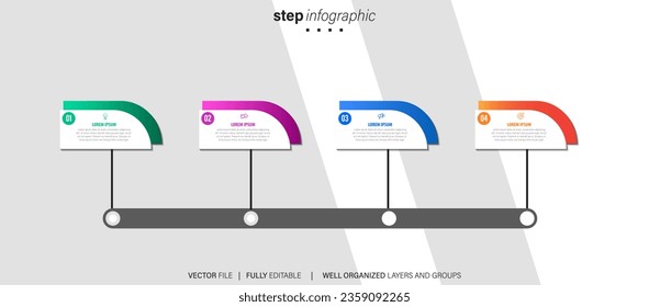 Line step infographic. 4 options workflow diagram, arrow timeline number infograph, process steps chart. Linear vector infographics. Process order infographic arrow and steps point illustration
