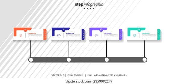 Line step infographic. 4 options workflow diagram, arrow timeline number infograph, process steps chart. Linear vector infographics. Process order infographic arrow and steps point illustration