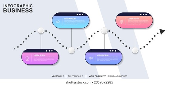 Line step infographic. 4 options workflow diagram, arrow timeline number infograph, process steps chart. Linear vector infographics. Process order infographic arrow and steps point illustration