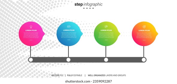 Infografik der Zeilenschritte. 4 Optionen Workflow-Diagramm, Pfeil-Timeline-Nummer-Infos, Prozessschrittdiagramm. Lineare Vektorgrafiken. Infografikpfeil für Prozessreihenfolge und Stufenpunktgrafik