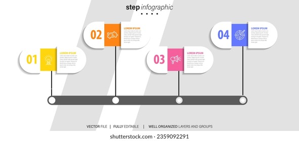 Line step infographic. 4 options workflow diagram, arrow timeline number infograph, process steps chart. Linear vector infographics. Process order infographic arrow and steps point illustration