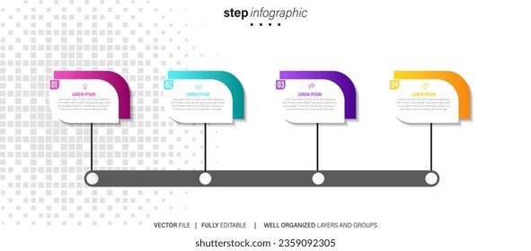 Line step infographic. 4 options workflow diagram, arrow timeline number infograph, process steps chart. Linear vector infographics. Process order infographic arrow and steps point illustration
