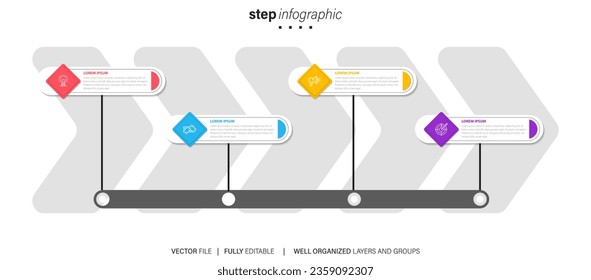 Line step infographic. 4 options workflow diagram, arrow timeline number infograph, process steps chart. Linear vector infographics. Process order infographic arrow and steps point illustration