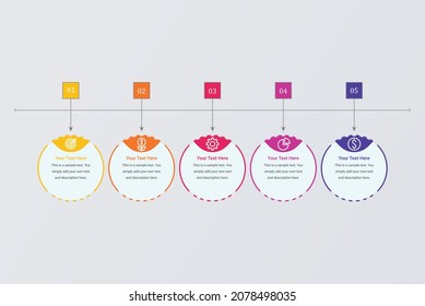 Line step infographic with 5 options workflow in flat style