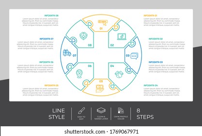 line step infographic vector design with 8 steps & colorful style for presentation purpose.Medic step infographic can be used for business and marketing
