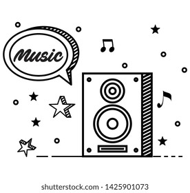 line stereo with chat bubble message and notes