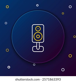 Line Stereo speaker icon isolated on blue background. Sound system speakers. Music icon. Musical column speaker bass equipment. Colorful outline concept. Vector