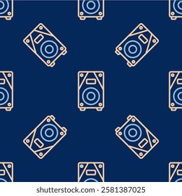 Line Stereo speaker icon isolated seamless pattern on blue background. Sound system speakers. Music icon. Musical column speaker bass equipment.  Vector