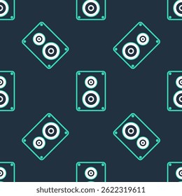 Line Stereo speaker icon isolated seamless pattern on black background. Sound system speakers. Music icon. Musical column speaker bass equipment.  Vector