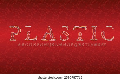 Line sticker vector-style image of classic logo , liquid font "plastic" , modern font, red, yellow, orange, blue color elements inside text, pool, pattern rock background
