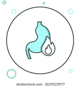 Line Stomach heartburn icon isolated on white background. Stomach burn. Gastritis and acid reflux, indigestion and stomach pain problems. Colorful outline concept. Vector
