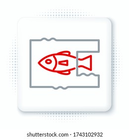 Line Stop ocean plastic pollution icon isolated on white background. Environment protection concept. Fish say no to plastic. Colorful outline concept. Vector