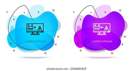 Line Stop plastic pollution icon isolated on white background. Ecological poster. Abstract banner with liquid shapes. Vector Illustration