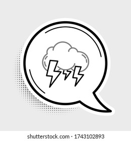 Icono de tormenta de línea aislado en fondo gris. Señal de nube y relámpago. Icono meteorológico de la tormenta. Concepto de esquema colorido. Vector