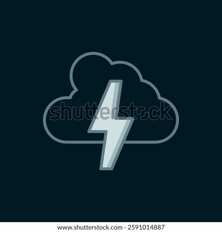 Line Storm icon isolated on black background. Cloud and lightning sign. Weather icon of storm. Flat filled outline style with shadow. Vector