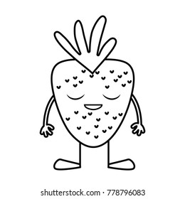 line strawberry kawaii fruit with closed eyes