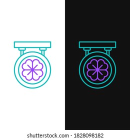 Line Street signboard with four leaf clover icon isolated on white and black background. Suitable for advertisements bar, cafe, pub. Colorful outline concept. Vector