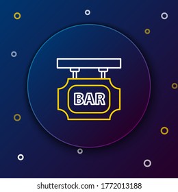 Line Street signboard with inscription Bar icon isolated on blue background. Suitable for advertisements bar, cafe, pub, restaurant. Colorful outline concept. Vector