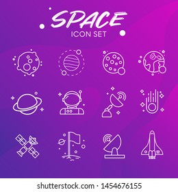 Line Stroke Galaxy and Space Icons Set. Planet, earth, satellite, spaceman. Eps.10