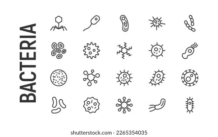 Line stroke set of bacteria icons. Premium symbols for your design. Editable vector objects isolated on a white background.