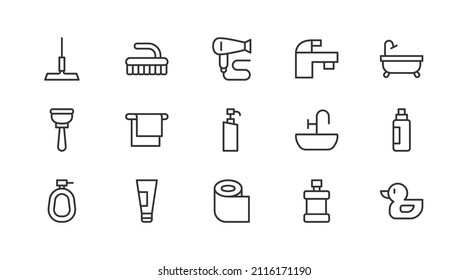 Line stroke set of bathroom  icons. Premium symbols for your design. Editable vector objects isolated on a white background.