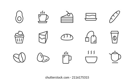Line stroke set of breakfast  icons. Premium symbols for your design. Editable vector objects isolated on a white background.