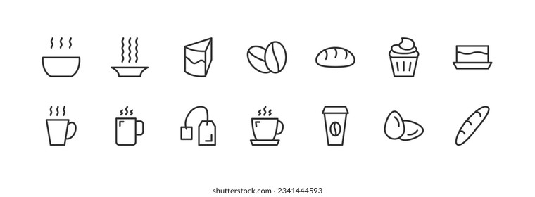 Line stroke set of breakfast icons. Premium symbols for your design. Editable vector objects isolated on a white background