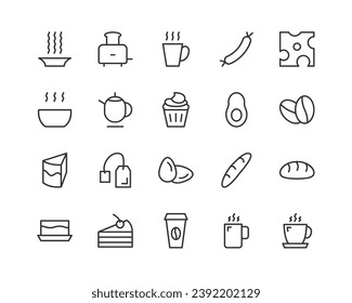 Line stroke set of breakfast icons. Premium symbols for your design. Editable vector objects isolated on a white background