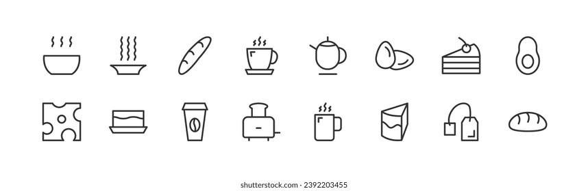 Line stroke set of breakfast icons. Premium symbols for your design. Editable vector objects isolated on a white background