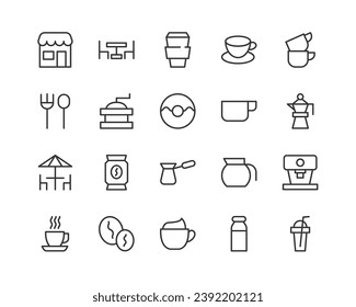 Line stroke set of cafe icons. Premium symbols for your design. Editable vector objects isolated on a white background