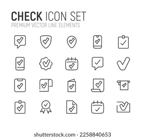 Line stroke set of check icons. Premium symbols for your design. Editable vector objects isolated on a white background.