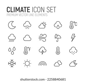 Line stroke set of climate icons. Premium symbols for your design. Editable vector objects isolated on a white background.