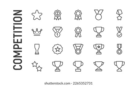 Line stroke set of competition icons. Premium symbols for your design. Editable vector objects isolated on a white background.