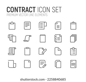 Line stroke set of contract icons. Premium symbols for your design. Editable vector objects isolated on a white background.