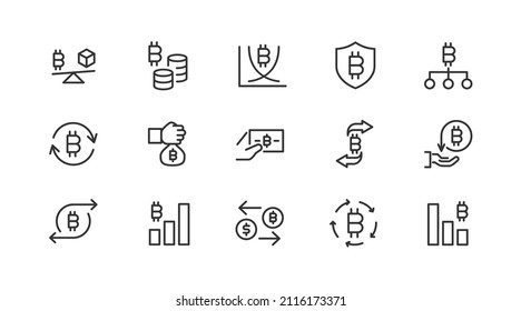 Line stroke set of cryptocurrency  icons. Premium symbols for your design. Editable vector objects isolated on a white background.