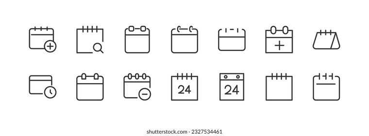 Line stroke set of date icons. Premium symbols for your design. Editable vector objects isolated on a white background