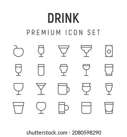Line stroke set of drink icons. Premium symbols for your design. Editable vector objects isolated on a white background.