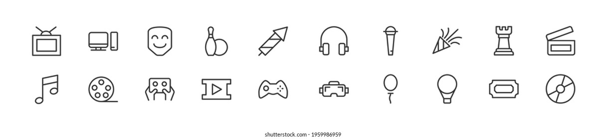 Line stroke set of entertainment icons. Premium symbols for your design. Editable vector objects isolated on a white background.